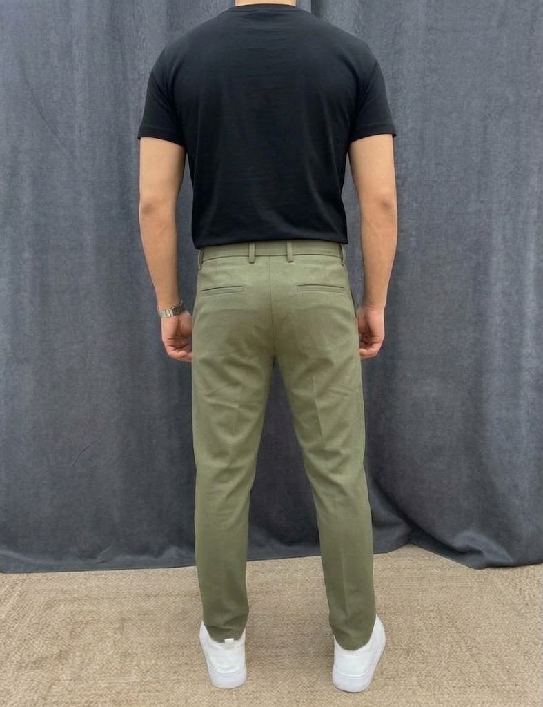 ÇİFT PİLE DETAYLI BEL LASTİKLİ BAGGY KIŞLIK KUMAŞ PANTOLON HAKİ