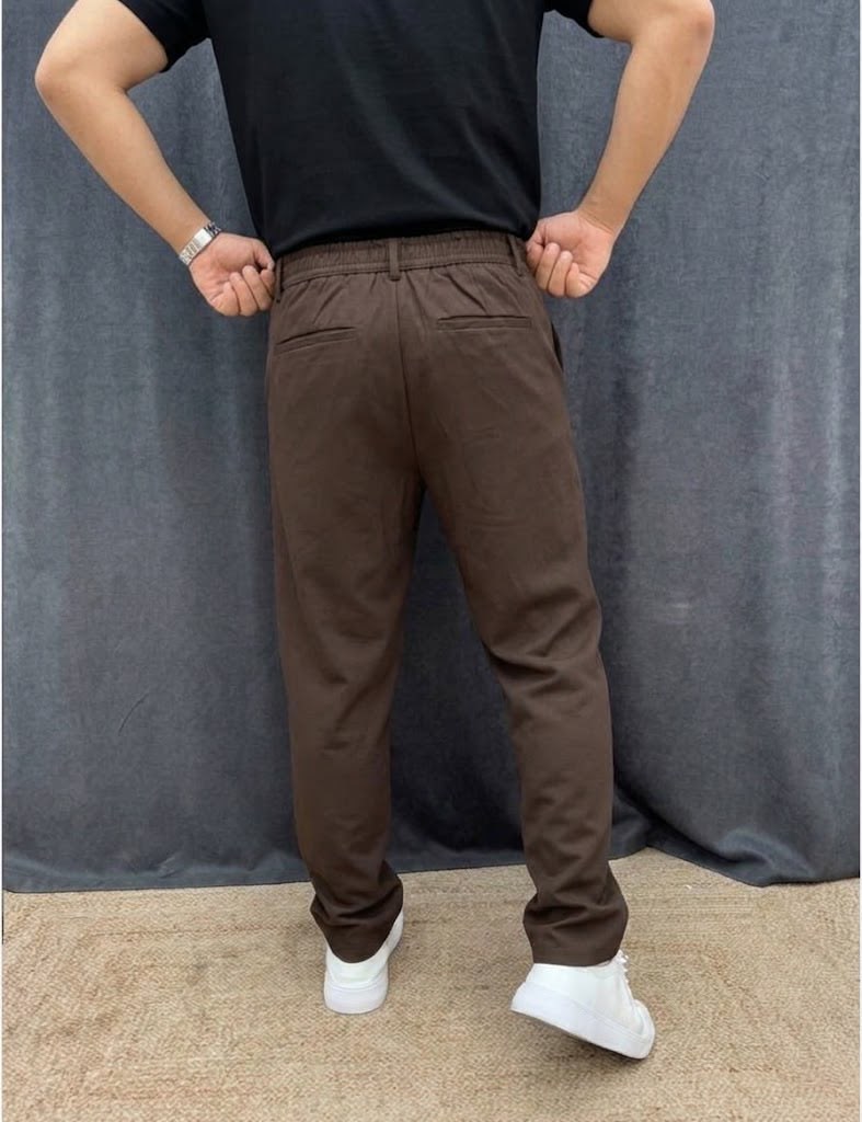 ÇİFT PİLE DETAYLI BEL LASTİKLİ BAGGY KIŞLIK KUMAŞ PANTOLON  KAHVERENGİ