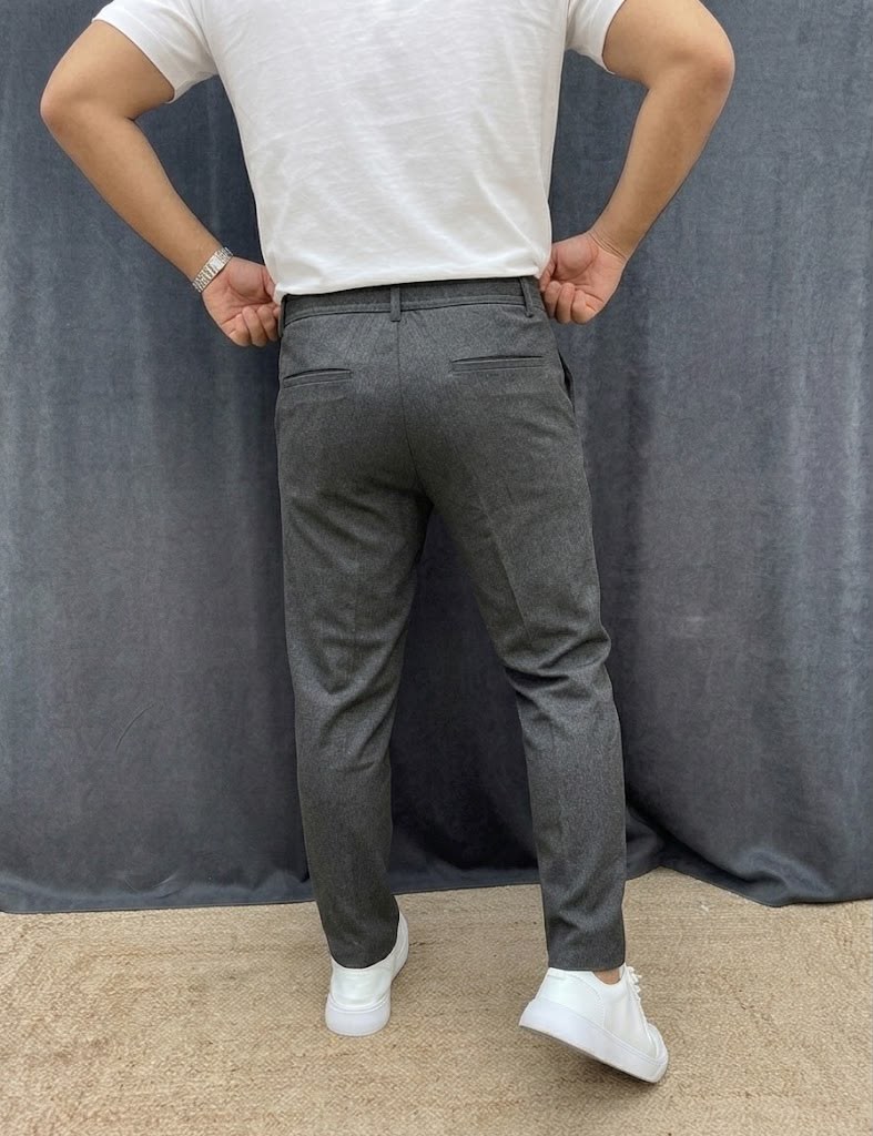 ÇİFT PİLE DETAYLI BEL LASTİKLİ BAGGY KIŞLIK KUMAŞ PANTOLON FÜME