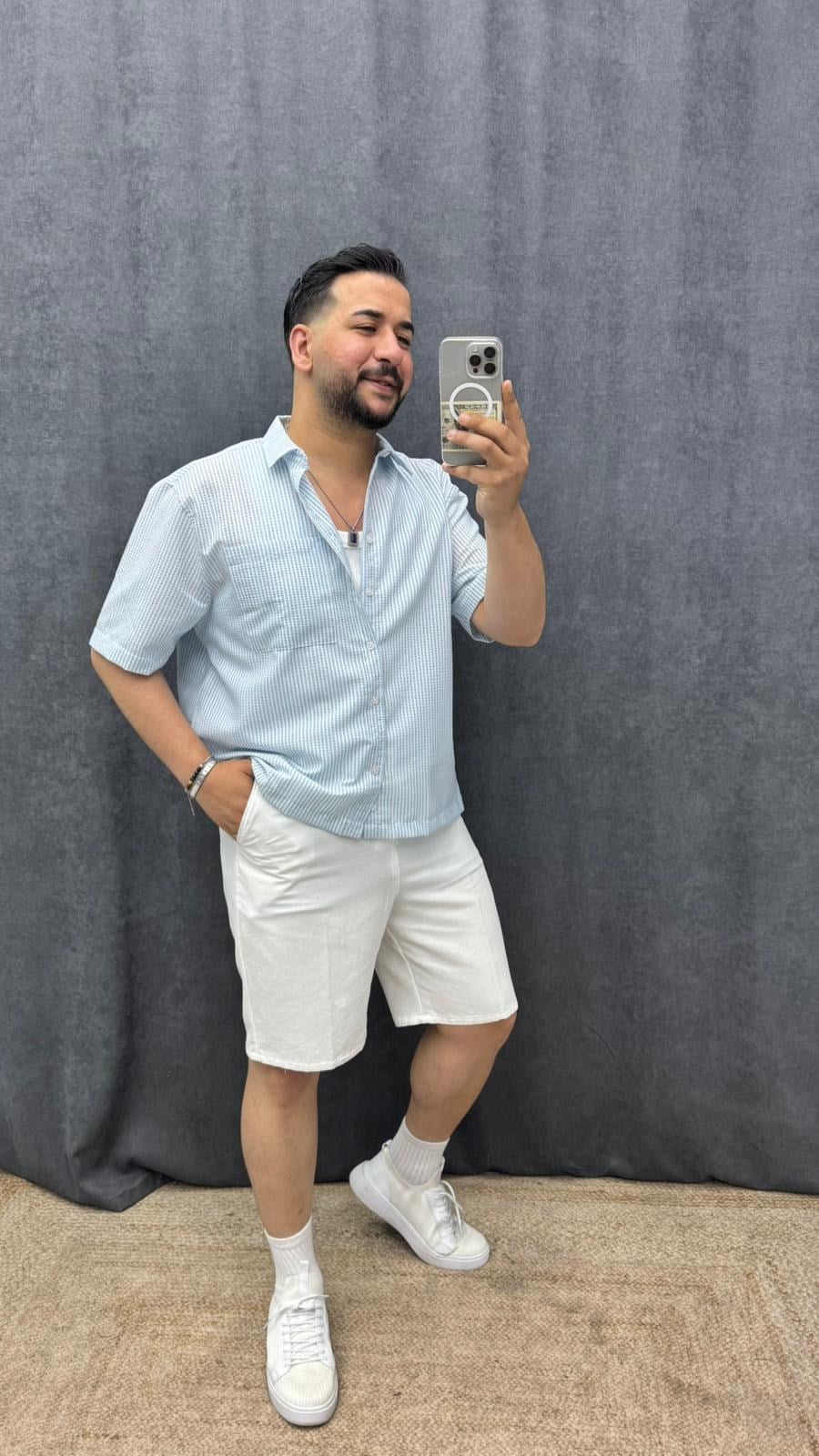 Crop Kesim Tek Cep Oversize Gömlek Bebe Mavi