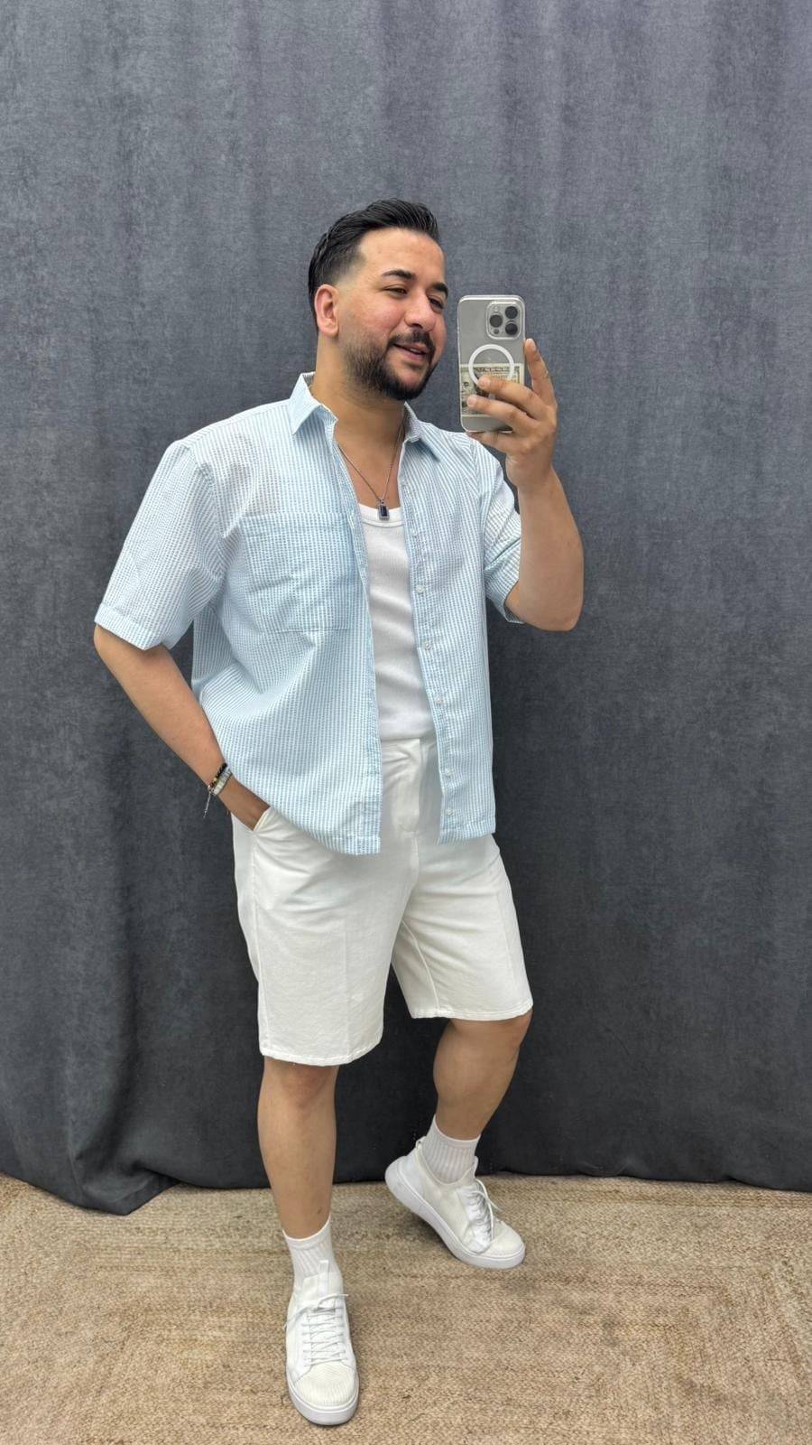 Crop Kesim Tek Cep Oversize Gömlek Bebe Mavi