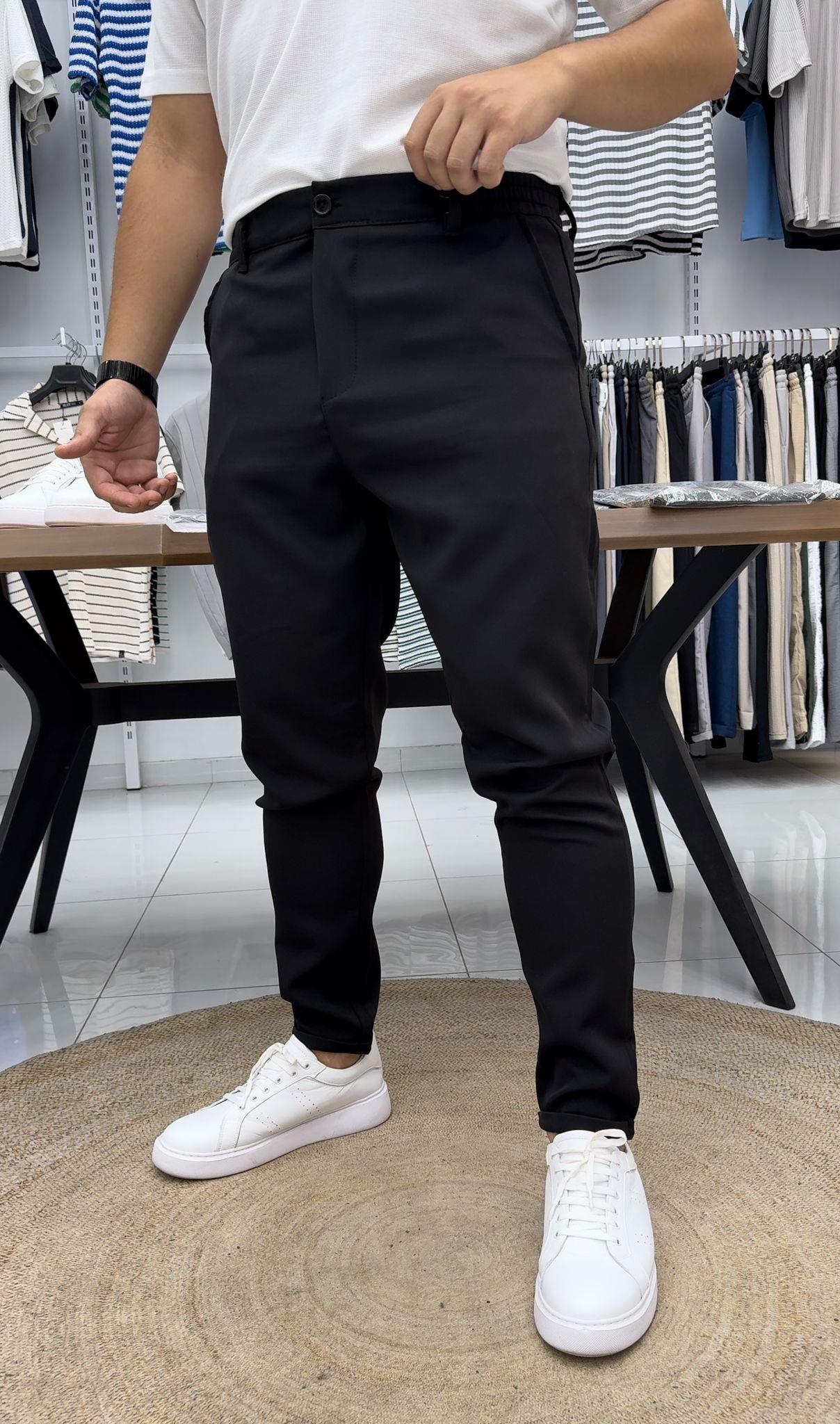 Duble Paça Kumaş Pantolon Siyah