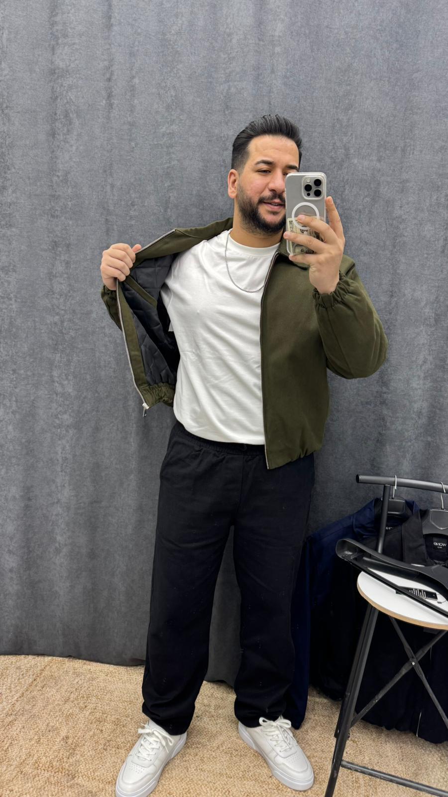 Gabardin Oversize İçi Ful Kapitone Bel Lastikli Mont Haki