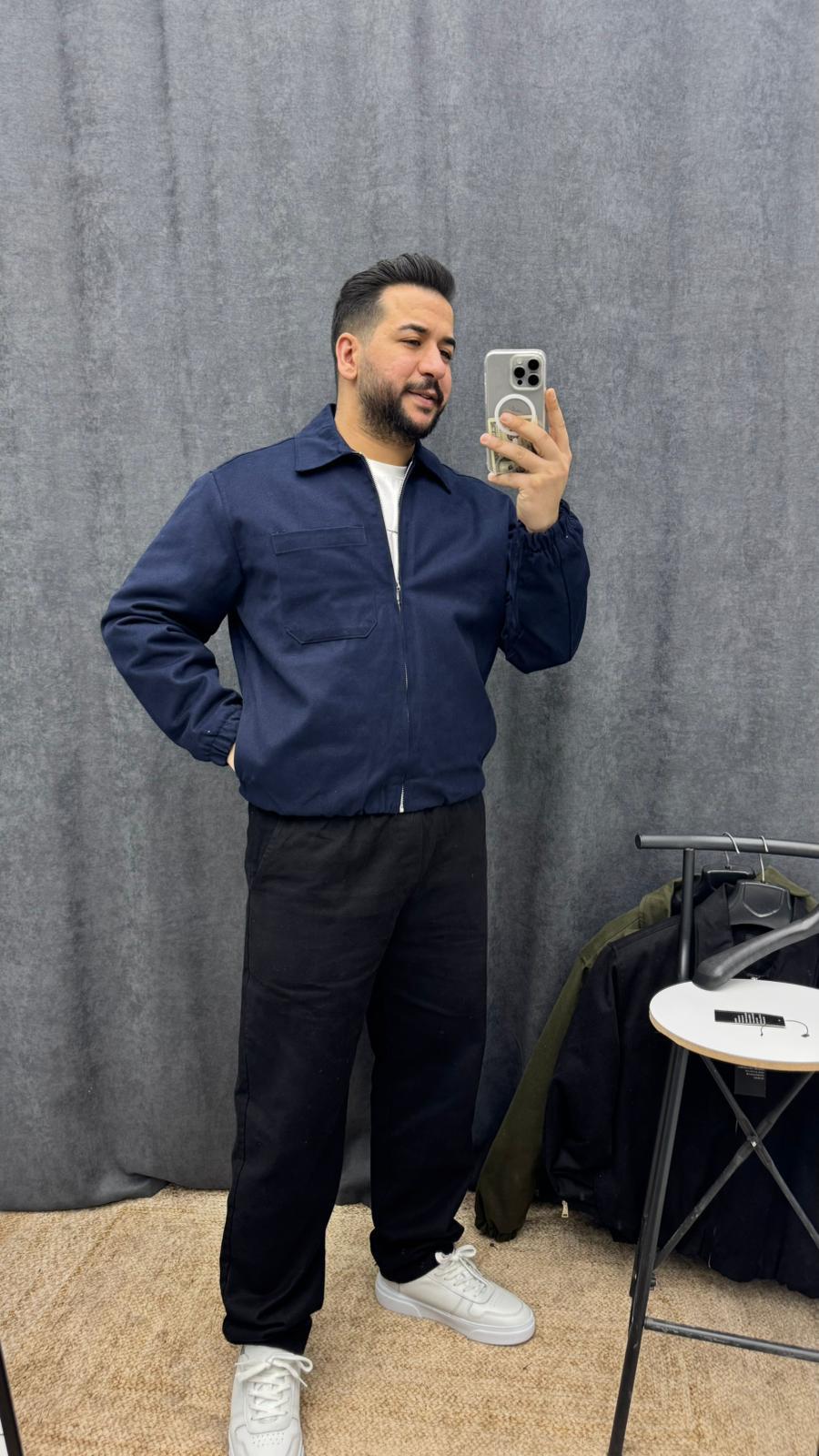 Gabardin Oversize İçi Ful Kapitone Bel Lastikli Mont Lacivert