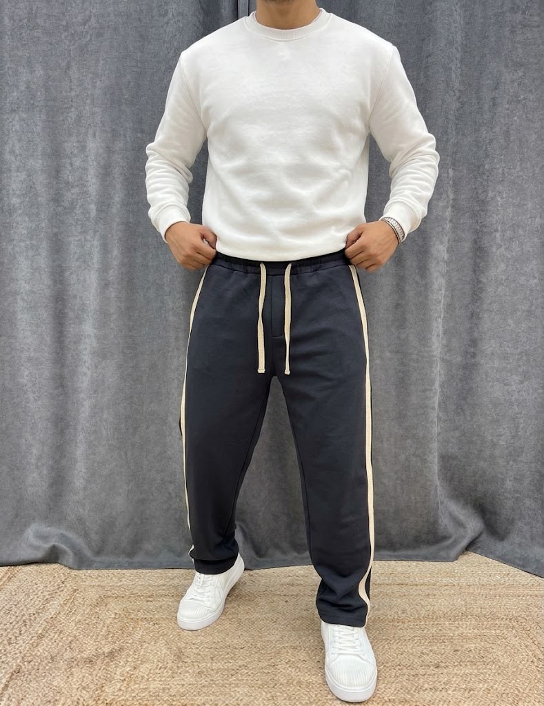 HASIR ŞERİTLİ BAGGY 3 İPLİK FÜME EŞOFMAN 
