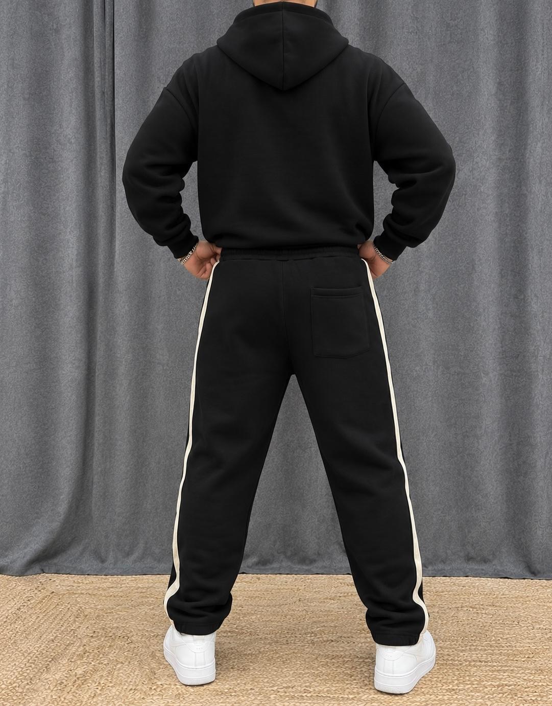 HASIR ŞERİTLİ BAGGY 3 İPLİK SİYAH EŞOFMAN 