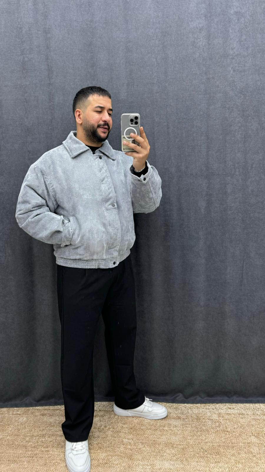 Kadife Şişme Oversize Mont Gri