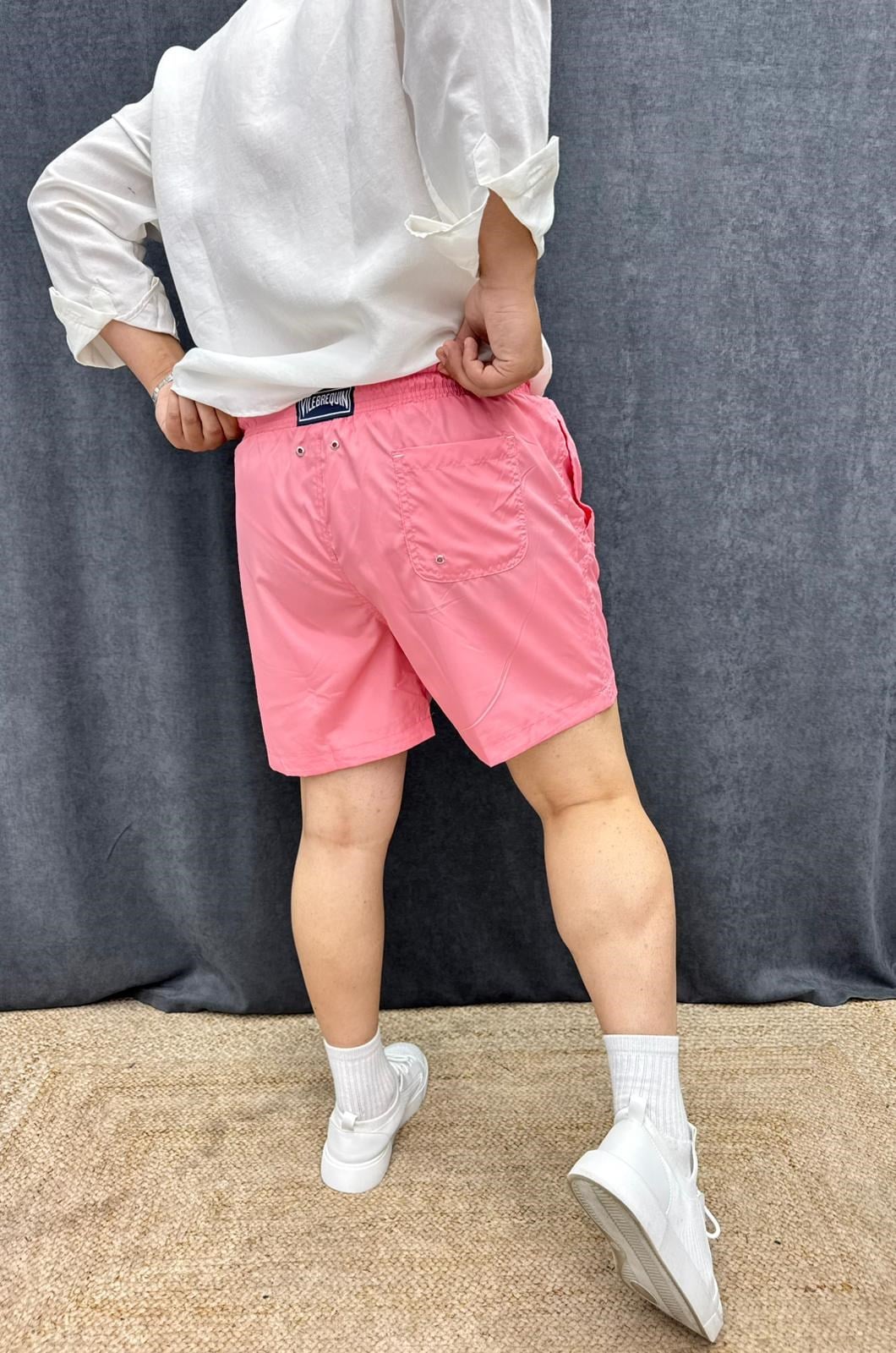 Kaplumbağa Baskılı İçi Astarlı Deniz Şortu Pembe