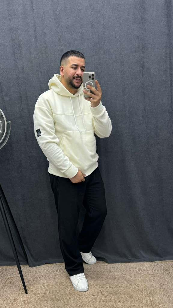 Kapüşonlu Parçalı Polar Sweat Beyaz