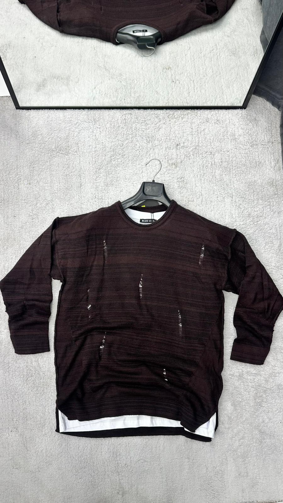 Lazer Kesim Detaylı Oversize Pamuk Triko Bordo