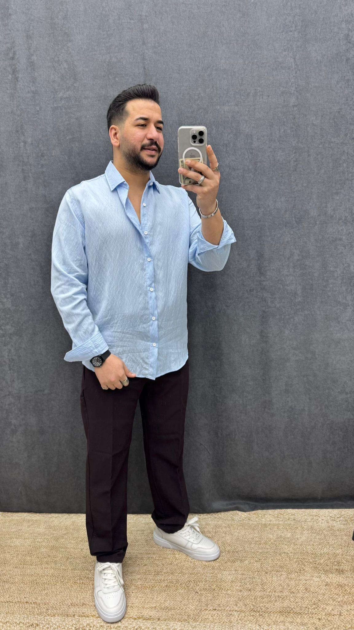 Modal Kumaş Rahat Kalıp Gömlek Bebe Mavisi