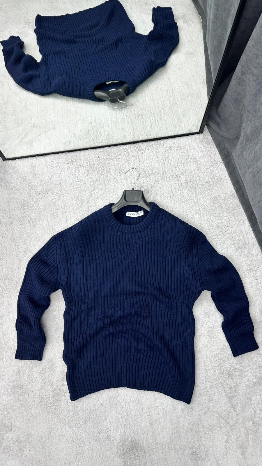 Örme Oversize Triko Lacivert