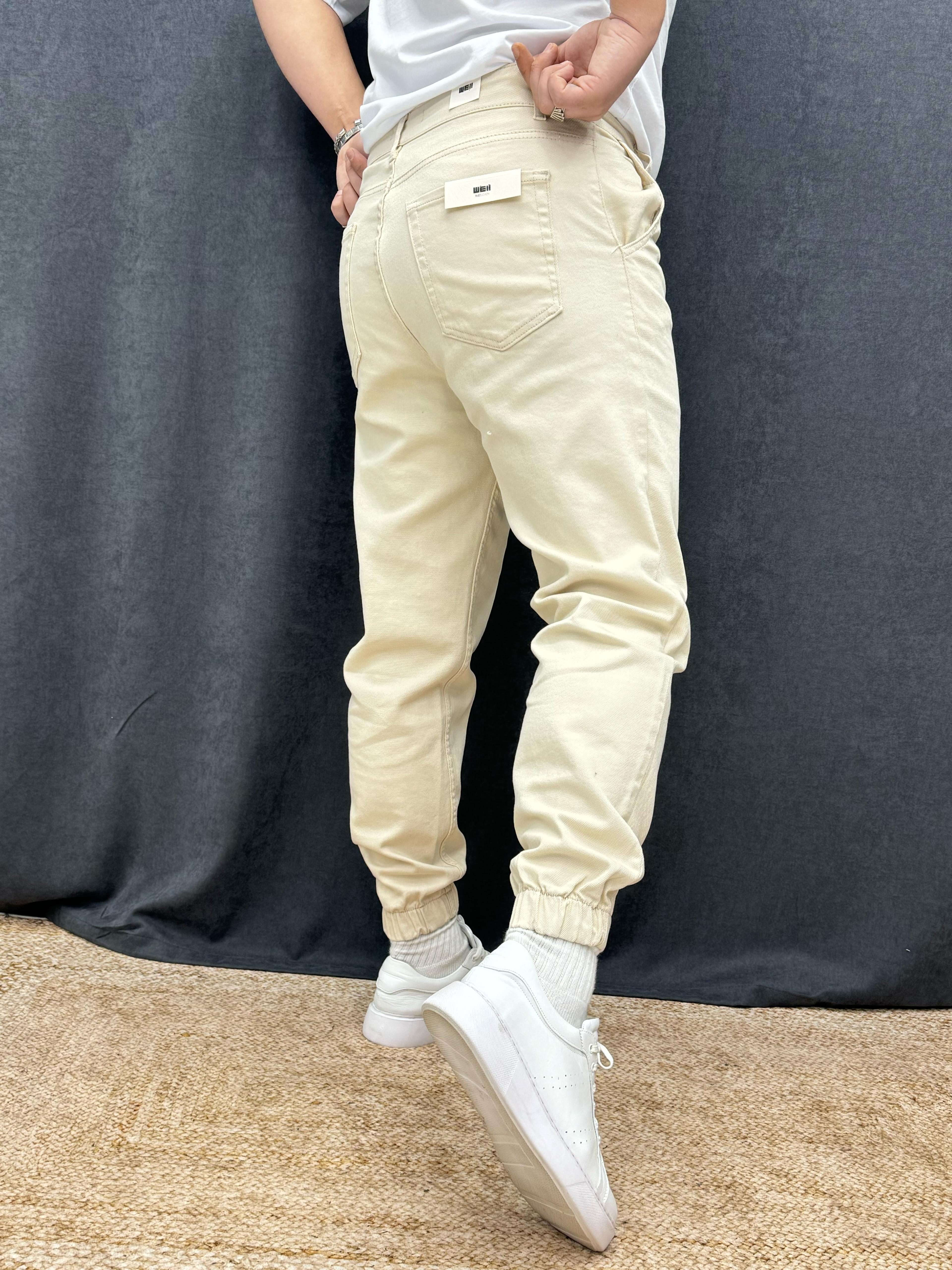 Paça Lastik Full Likralı Pantolon Bej