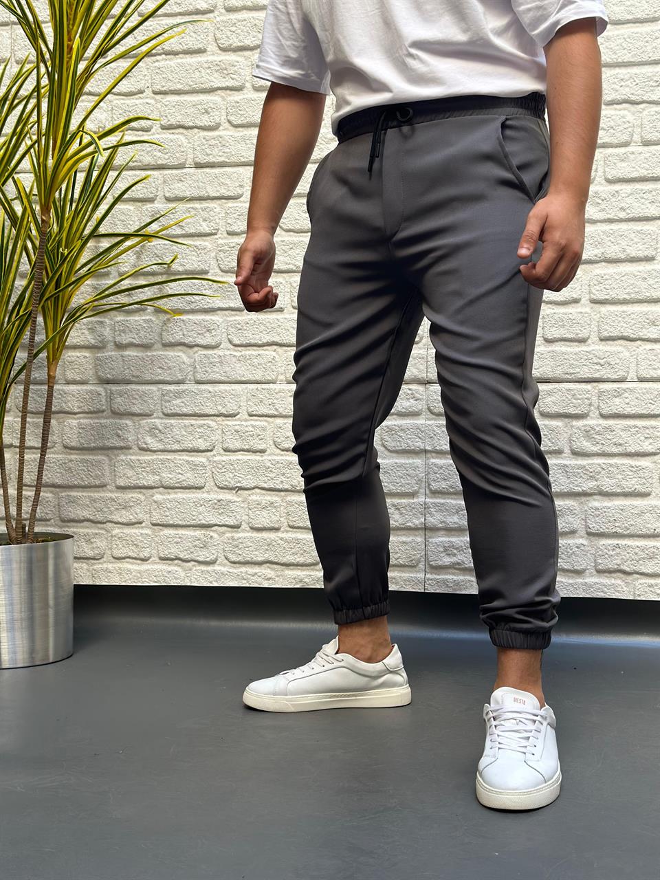 Paça Lastik Jogger Pantolon Füme
