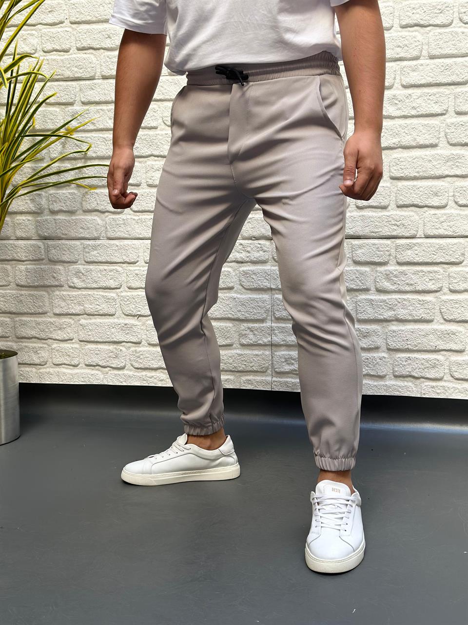 Paça Lastik Jogger Pantolon Gri