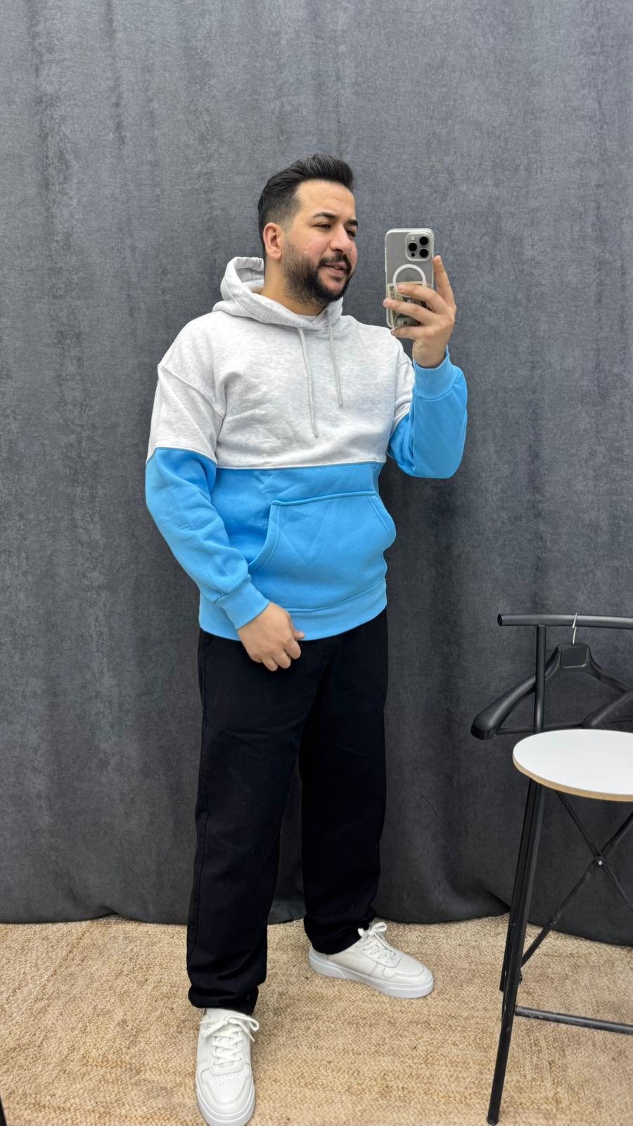 Parçalı 3 İplik Sweat Mavi