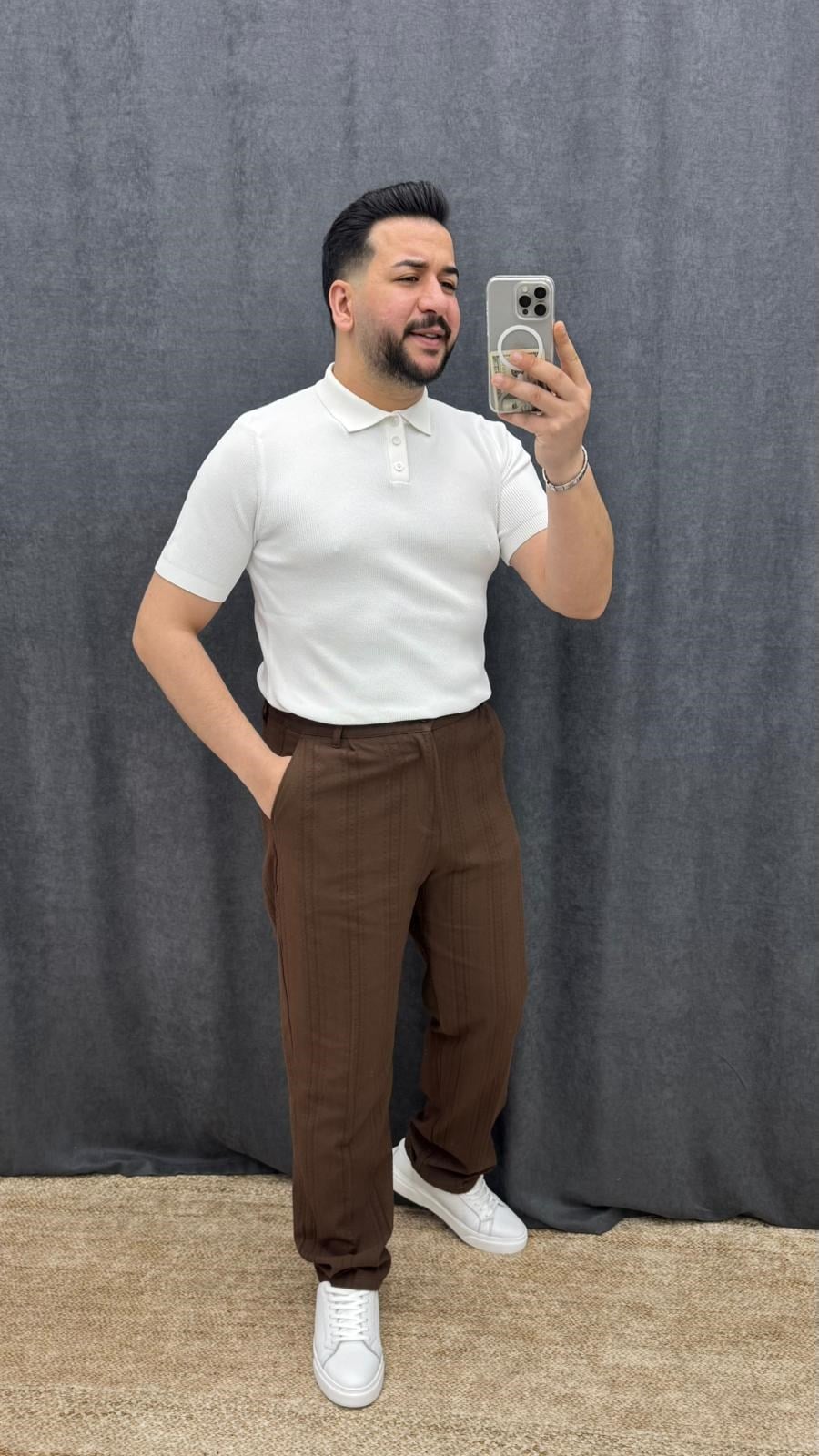 Polo Yaka Yumuşacık Basic Örme Triko Beyaz