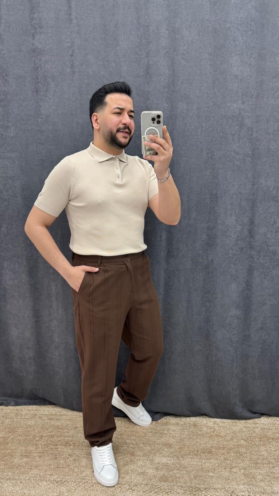 Polo Yaka Yumuşacık Basic Örme Triko Krem