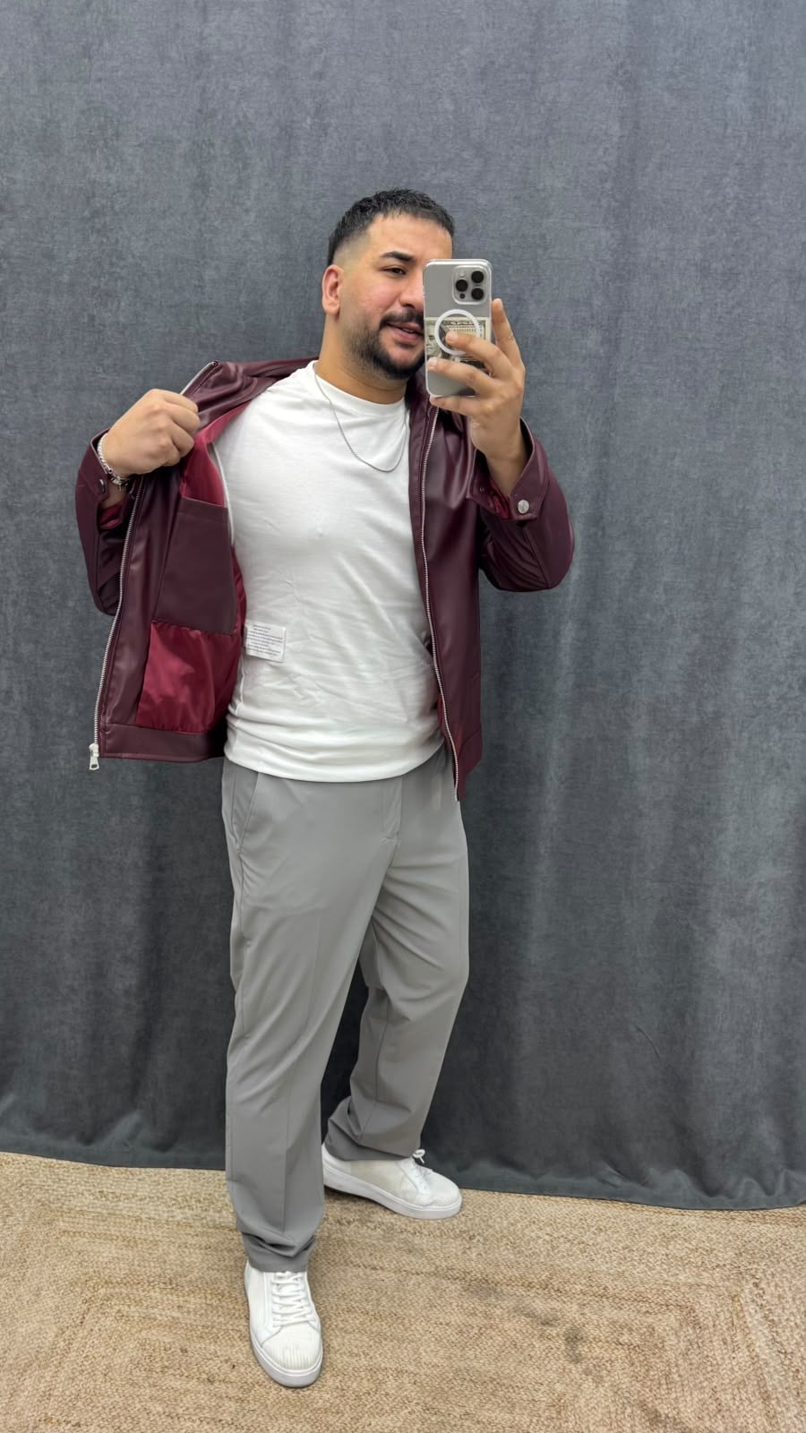REGULAR KALIP DERİ CEKET BORDO