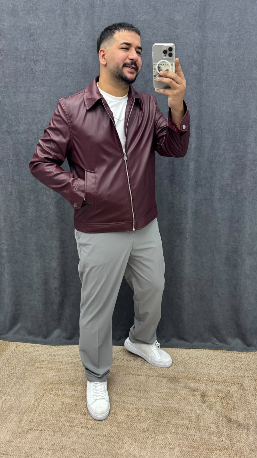 REGULAR KALIP DERİ CEKET BORDO