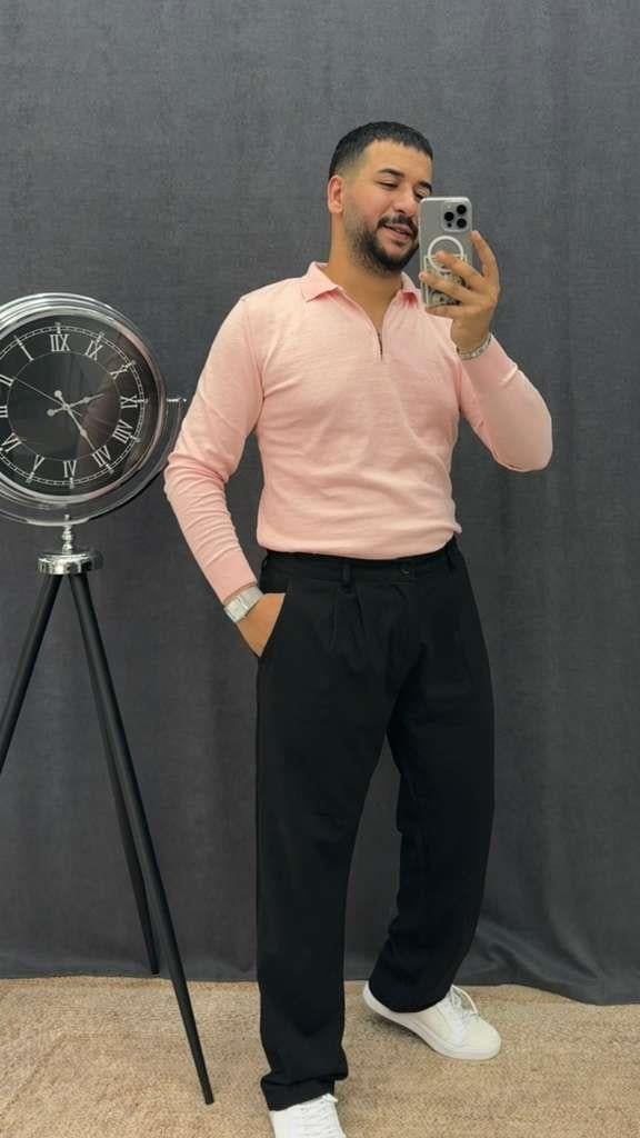 Yarım Fermuarlı Triko Pembe