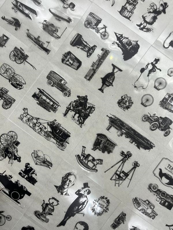  4 Bölmeli 100 Yaprak 573 Adet Özel Tasarım Siyah-Beyaz Renk  Nostaljik Sticker Set /Etiket /Çıkartma / Bullet Journal/Su Geçirmez