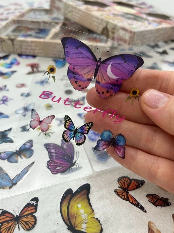  4 Bölmeli 100 Yaprak 600 Adet Özel Tasarım Retro Soft Renk Kelebekli  Sticker Set /Etiket / Çııkartma Su Geçirmez