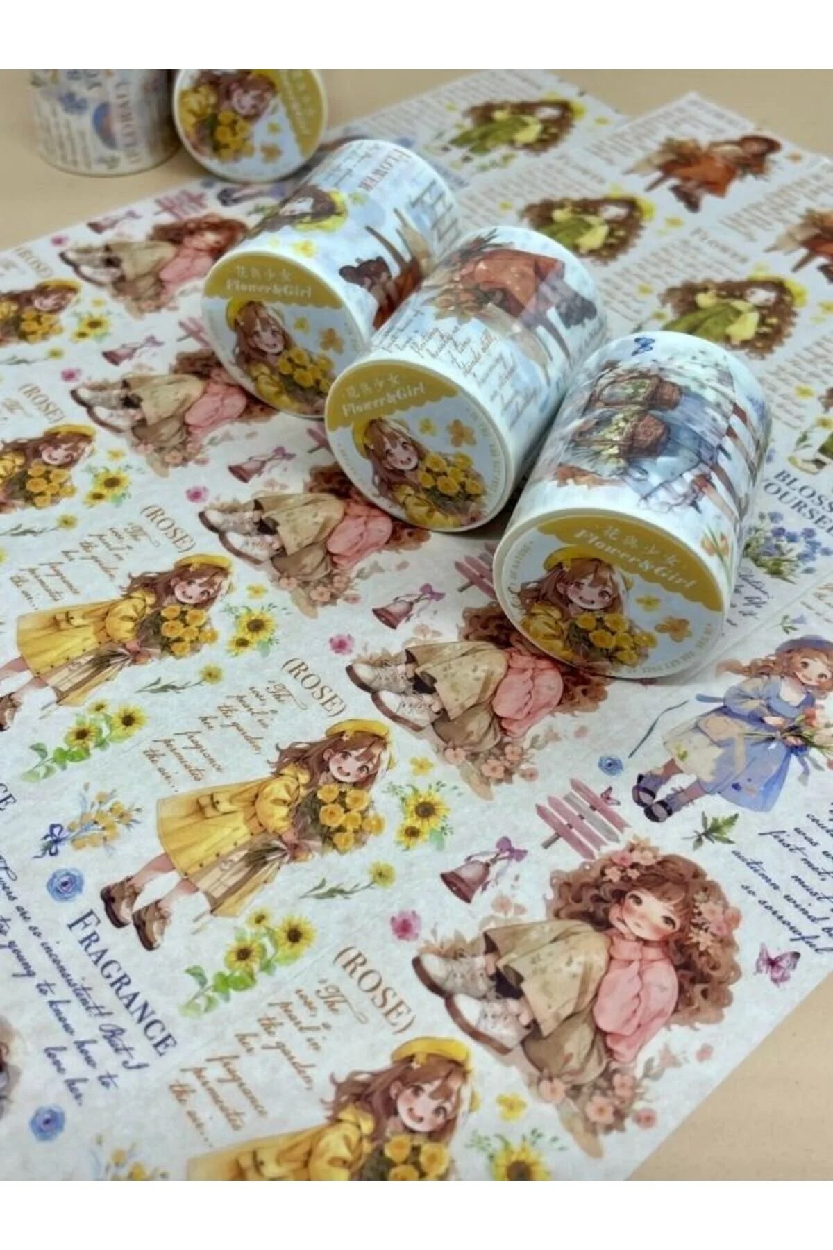  Çiçekçi Kız Temalı Washi Bant/ Washi Tape/ Sticker/ Bullet Journal
