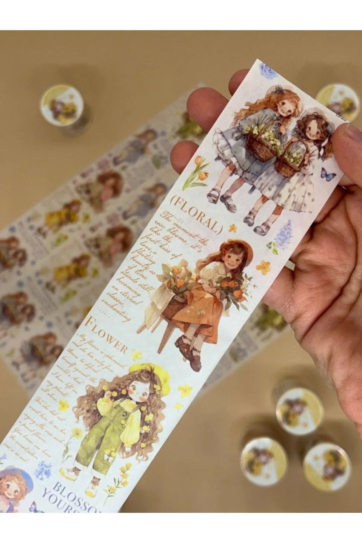  Çiçekçi Kız Temalı Washi Bant/ Washi Tape/ Sticker/ Bullet Journal