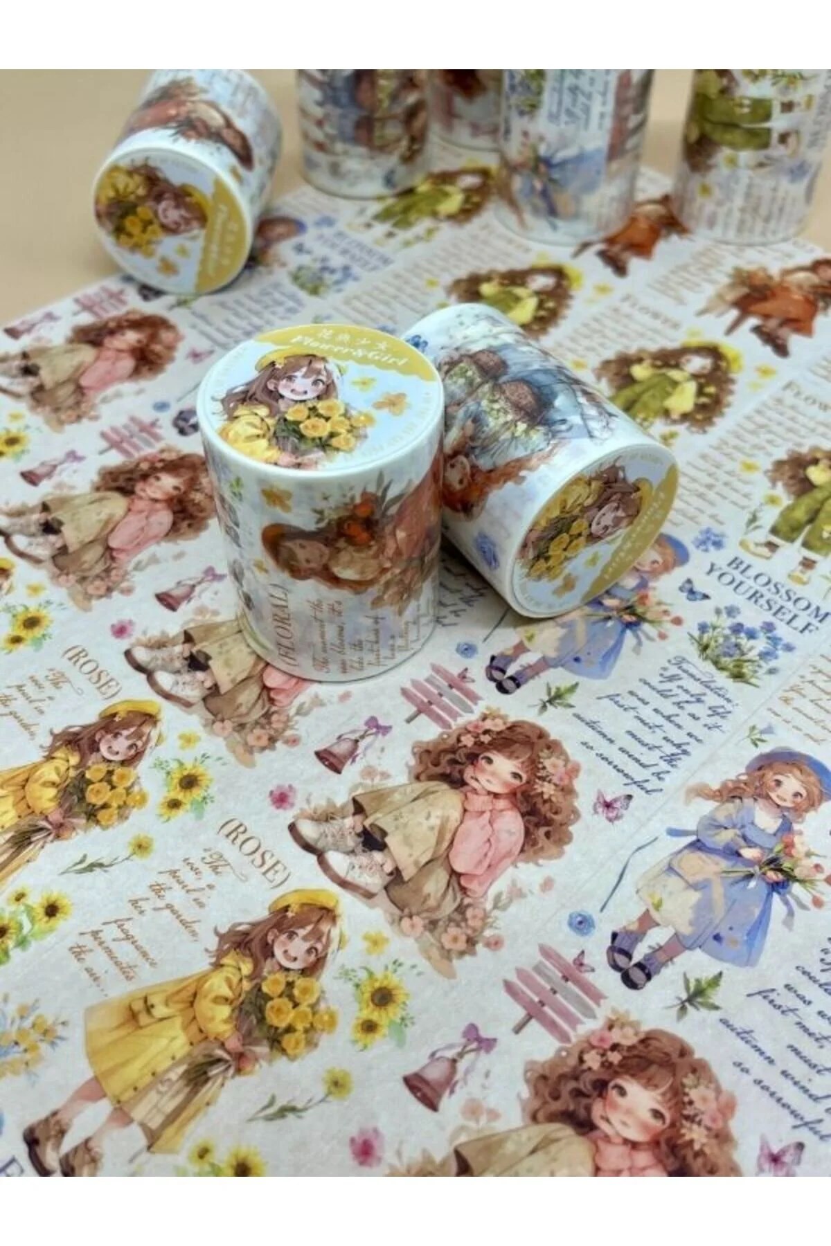  Çiçekçi Kız Temalı Washi Bant/ Washi Tape/ Sticker/ Bullet Journal