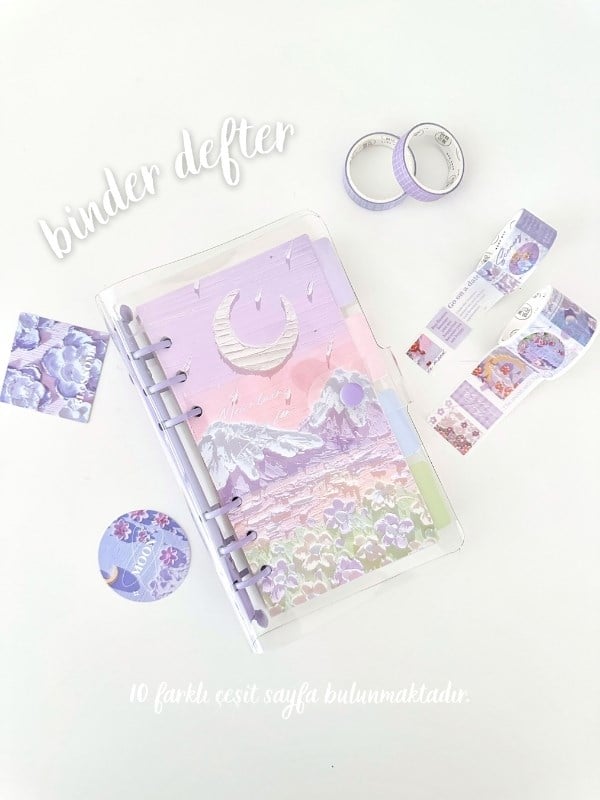  Doğa Temalı Yağlı Boya Mor Dopdolu Muhteşem Binder Defter Hediye Set/ Kutu Set / Notebook/Bullet Journal