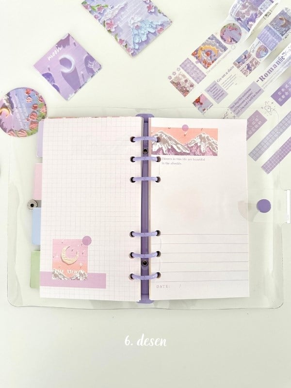  Doğa Temalı Yağlı Boya Mor Dopdolu Muhteşem Binder Defter Hediye Set/ Kutu Set / Notebook/Bullet Journal