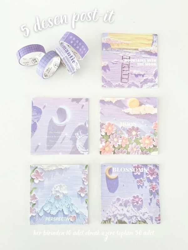  Doğa Temalı Yağlı Boya Mor Dopdolu Muhteşem Binder Defter Hediye Set/ Kutu Set / Notebook/Bullet Journal