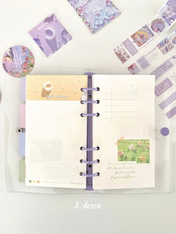  Doğa Temalı Yağlı Boya Mor Dopdolu Muhteşem Binder Defter Hediye Set/ Kutu Set / Notebook/Bullet Journal
