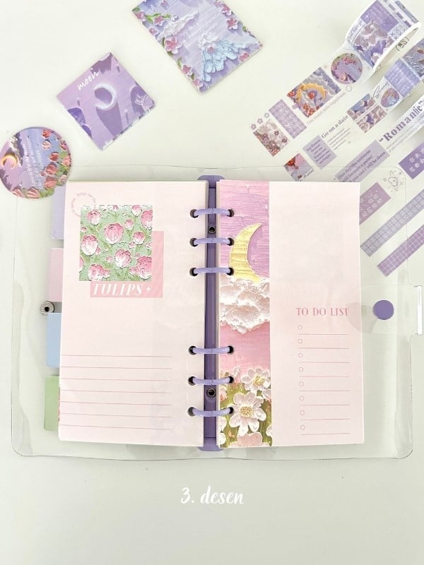  Doğa Temalı Yağlı Boya Mor Dopdolu Muhteşem Binder Defter Hediye Set/ Kutu Set / Notebook/Bullet Journal