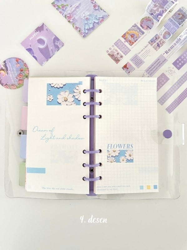  Doğa Temalı Yağlı Boya Mor Dopdolu Muhteşem Binder Defter Hediye Set/ Kutu Set / Notebook/Bullet Journal