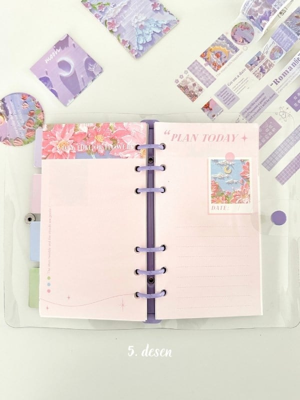  Doğa Temalı Yağlı Boya Mor Dopdolu Muhteşem Binder Defter Hediye Set/ Kutu Set / Notebook/Bullet Journal