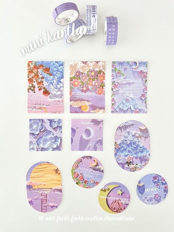  Doğa Temalı Yağlı Boya Mor Dopdolu Muhteşem Binder Defter Hediye Set/ Kutu Set / Notebook/Bullet Journal