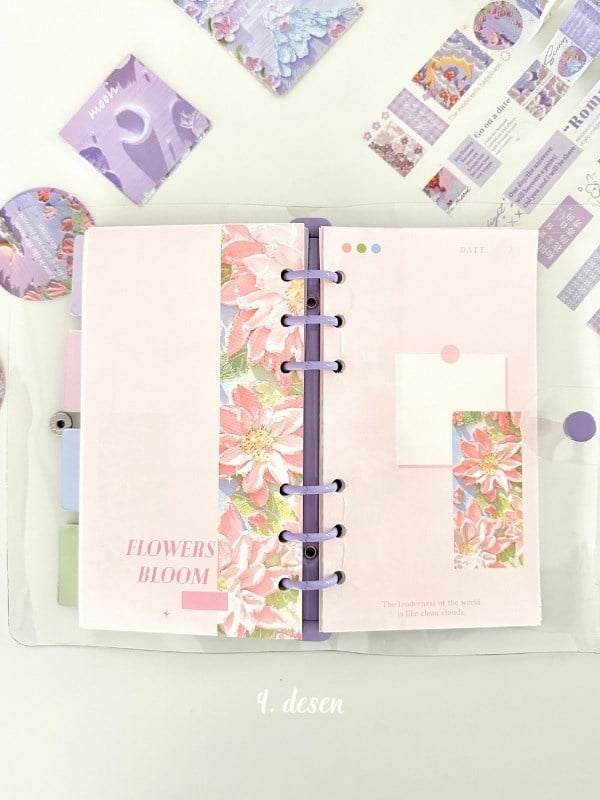  Doğa Temalı Yağlı Boya Mor Dopdolu Muhteşem Binder Defter Hediye Set/ Kutu Set / Notebook/Bullet Journal