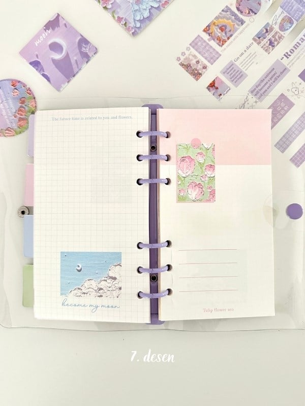  Doğa Temalı Yağlı Boya Mor Dopdolu Muhteşem Binder Defter Hediye Set/ Kutu Set / Notebook/Bullet Journal