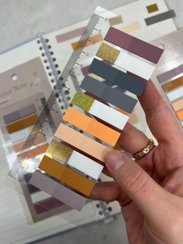 10 Renkli Cetvelli Altın Yaldızlı Kahverengi Tonları Şeffaf Pet Indeks/Post-it/Postit/Kitap Ayracı/Index Sticker/Sticky Note