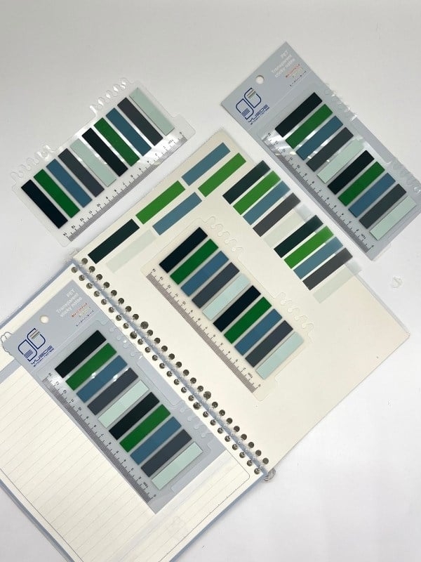 10 Renkli Cetvelli Gri ve Yeşil Tonları İndeks Sticker/İndex/Post-it/Postit/Kitap Ayracı/Not Kağıdı