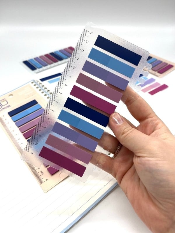10 Renkli Cetvelli Pastel Mavi ve Mor Tonları İndeks Sticker/İndex/Post-it/Postit/Kitap Ayracı/Not Kağıdı