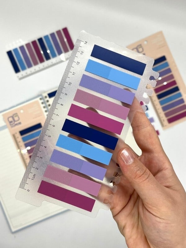 10 Renkli Cetvelli Pastel Mavi ve Mor Tonları İndeks Sticker/İndex/Post-it/Postit/Kitap Ayracı/Not Kağıdı
