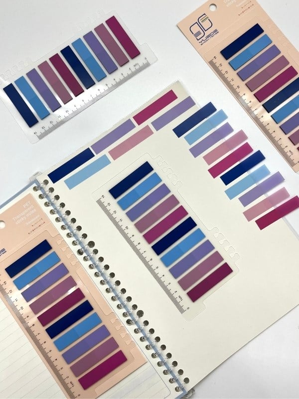 10 Renkli Cetvelli Pastel Mavi ve Mor Tonları İndeks Sticker/İndex/Post-it/Postit/Kitap Ayracı/Not Kağıdı