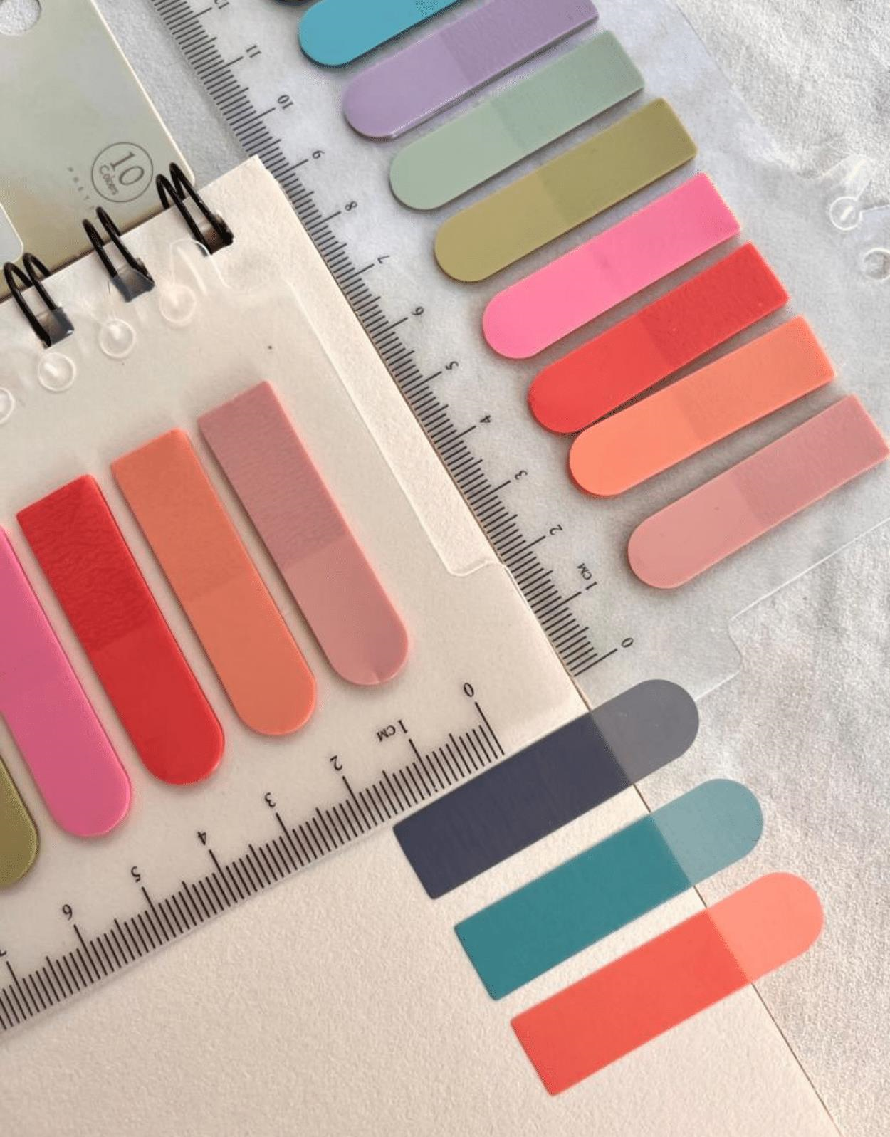 10 Renkli Cetvelli Pembe Ve Mavi Tonları Oval Şeffaf Pet Indeks / Index Sticker / Postit