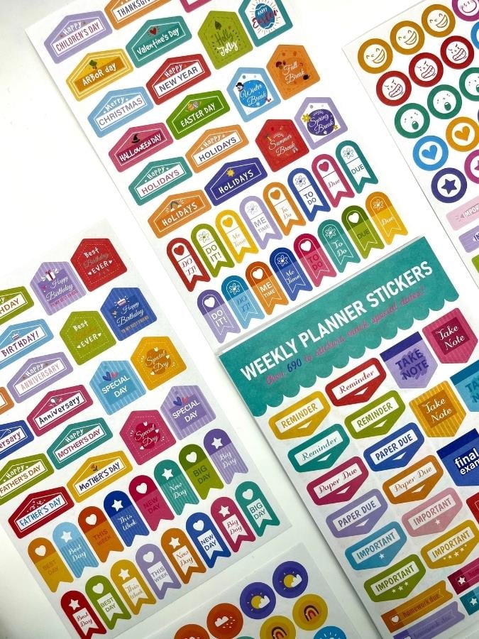 16 Yaprak 690 Parça Haftalık Planlayıcı Stickerlar/Renkli Etiket Seti/Çıkartma/Bullet Journal