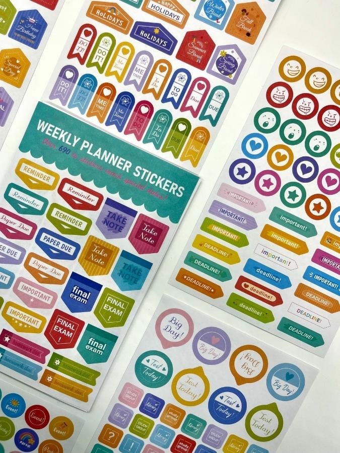 16 Yaprak 690 Parça Haftalık Planlayıcı Stickerlar/Renkli Etiket Seti/Çıkartma/Bullet Journal