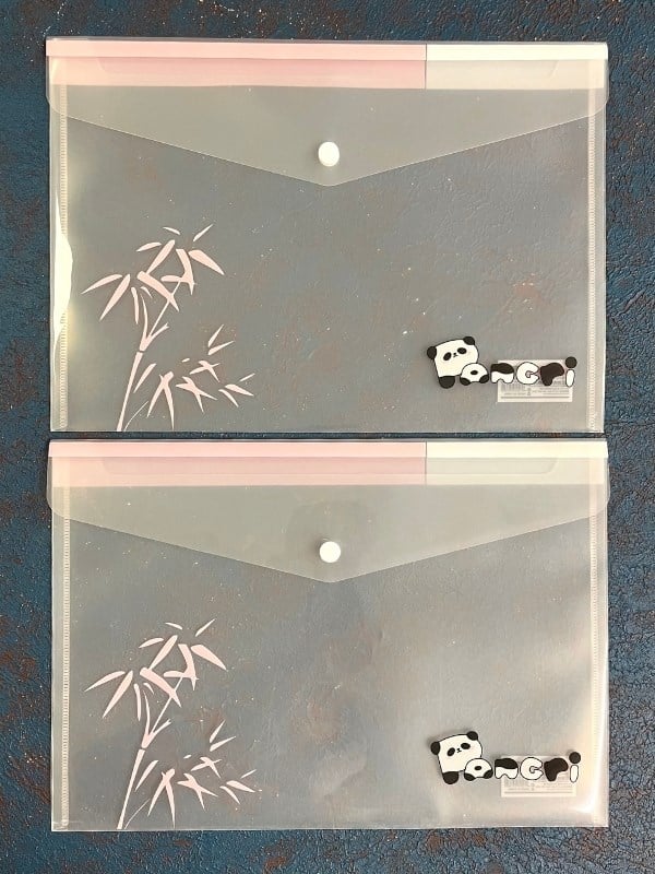 2’li Şeffaf Tek Bölmeli Panda Desenli Çıtçıtlı Pembe Renk A4 Dosya/Belge Dosyası/Düzenleyici Klasör 