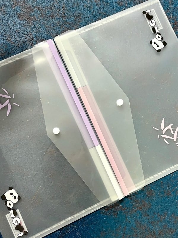 2’li Şeffaf Tek Bölmeli Panda Desenli Çıtçıtlı Mor Pembe A4 Dosya/Belge Dosyası/Düzenleyici Klasör 